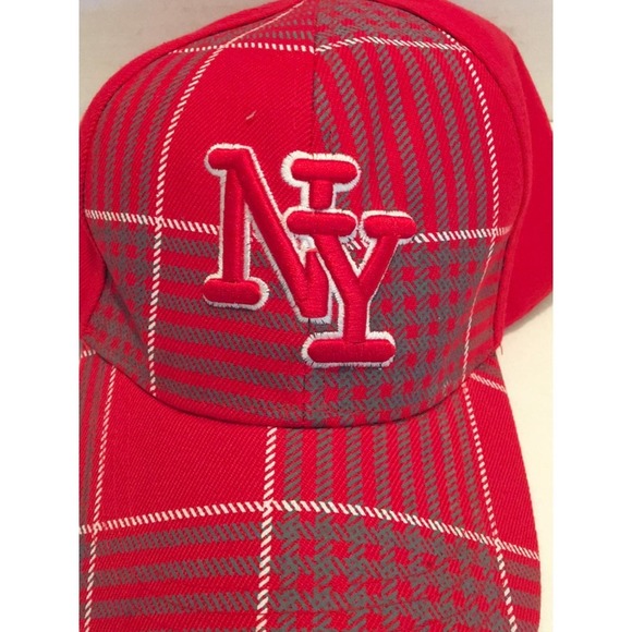 NY Wool Acrylic Red PLAID Baseball Cap VELCRO main image 6